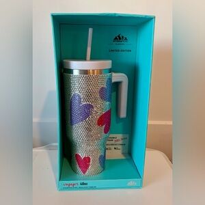 Hydrapeak Limited Edition Voyager 40 oz Insulated Tumbler Bling Silver Hearts